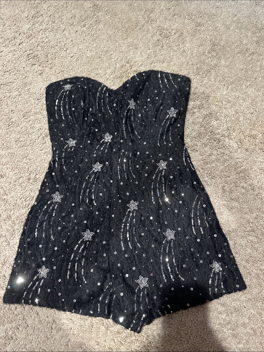 Storia Black Strapless Sequin Star Romper
